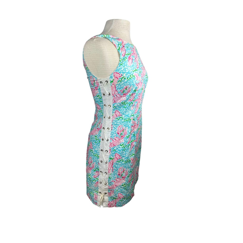 Lilly Pulitzer Delia Tie Lace Up Side Shift Dress Lobstah Roll Lobster Size 4 - Picture 3 of 14